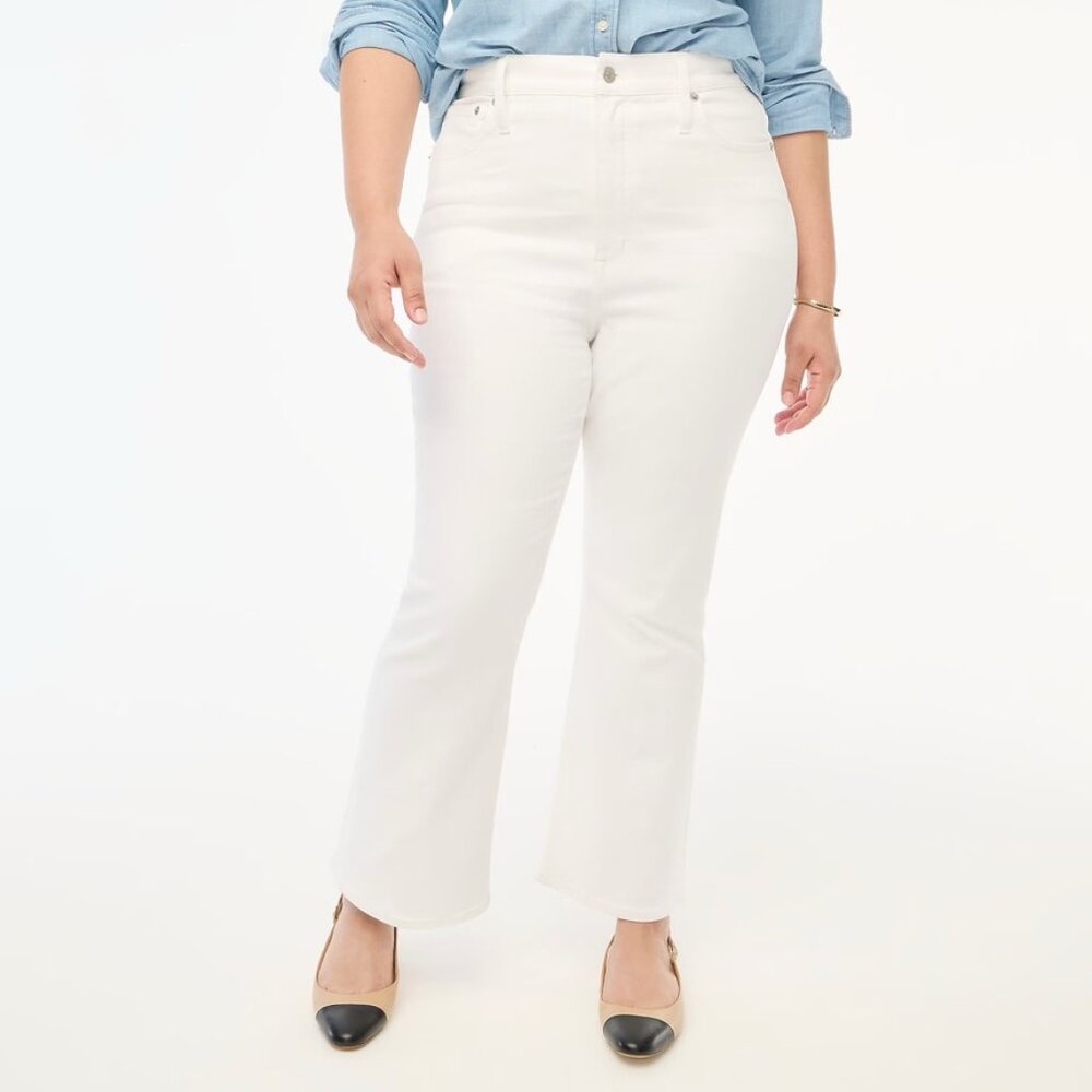 J Crew Factory Flare crop high-rise white jean in signature stretch size 34